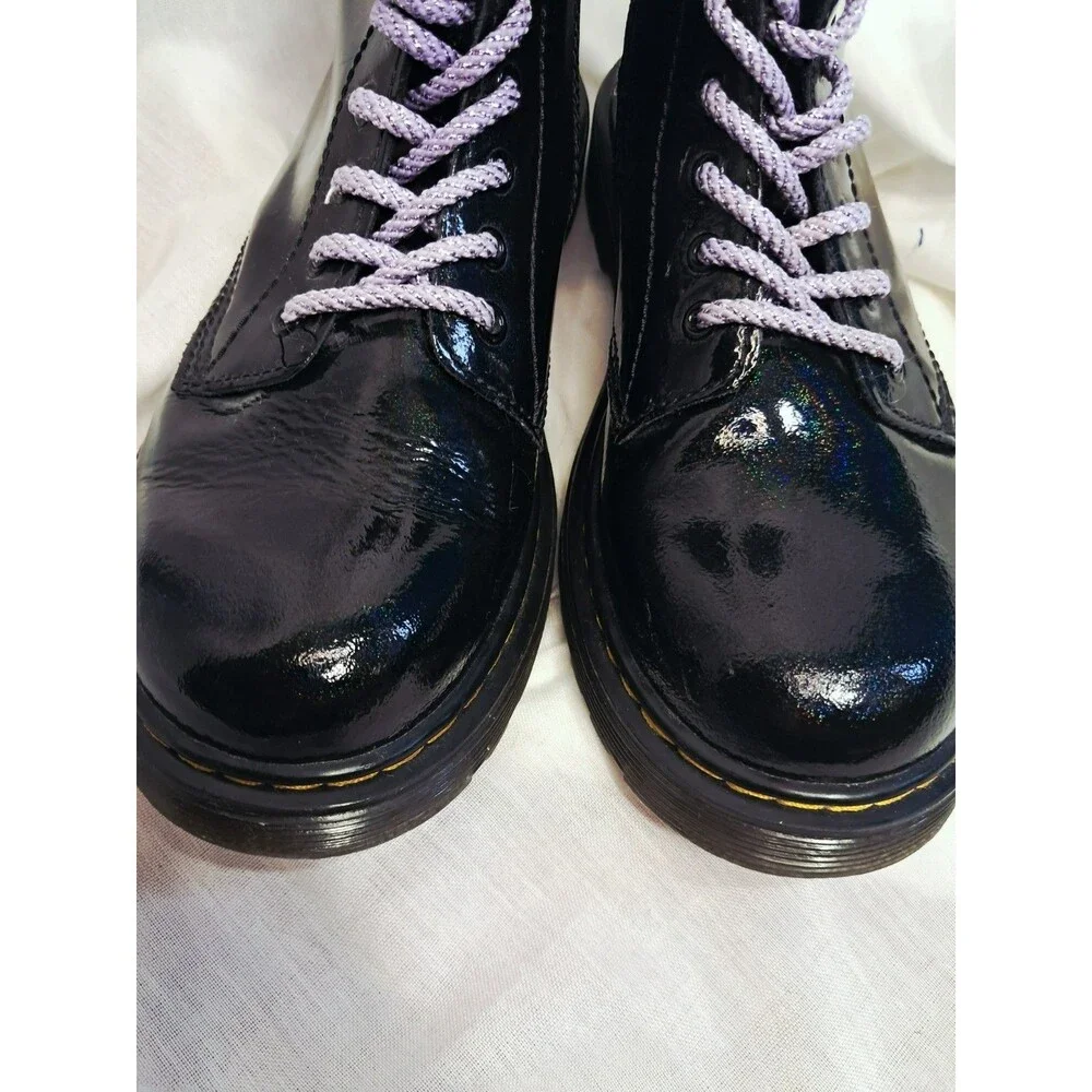 Dr. Martens Junior 1460 Shimmer Heart Boots Black Purple  Size 3 EU 34 UK 2